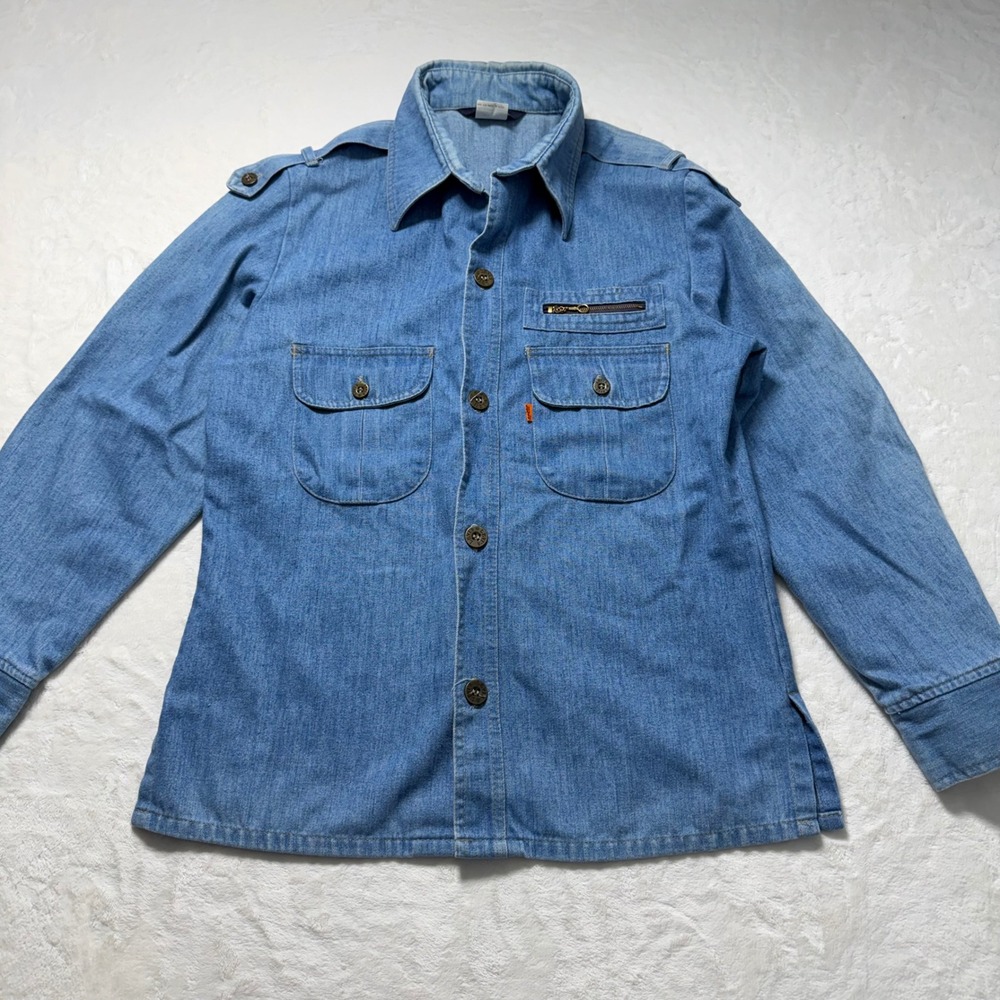 Vintage Levis Orange Tab Denim‎ Mens Long Sleeve Button Up Blue Cotton Size M